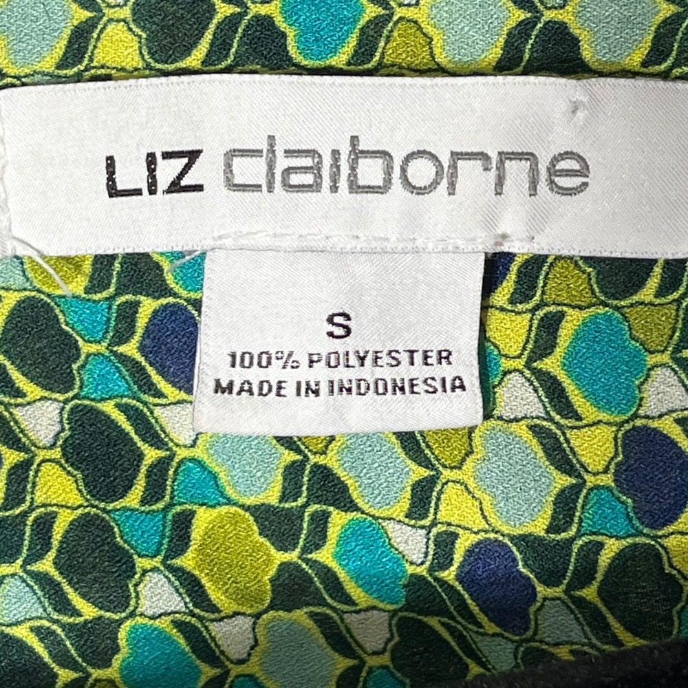 Liz Claiborne Womens Green Geometric Mosaic V-Neck 3/4 Sleeve Blouse Size S - Picture 6 of 8